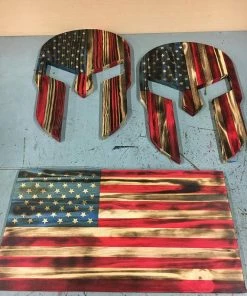 Online American Store Wood Spartan Helmet - Man Cave Decor - Wood American Flag - Rustic Wall Art - Patriotic Wall Art - Wooden Spartan - Charred Wood Helmet