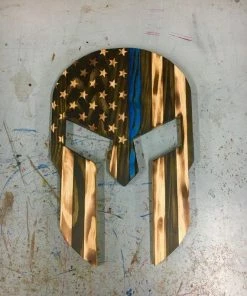 Online American Store Wood Spartan Helmet - Thin Red Line - Wood American Flag - Thin Blue Line - Patriotic Wall Art - Wooden Spartan - Charred Wood Helmet