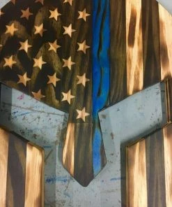 Online American Store Wood Spartan Helmet - Thin Red Line - Wood American Flag - Thin Blue Line - Patriotic Wall Art - Wooden Spartan - Charred Wood Helmet