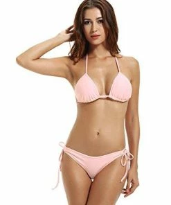 Women Clothing Zeraca Women's Tie Side Bottom Triangle Bikini Swimsuits