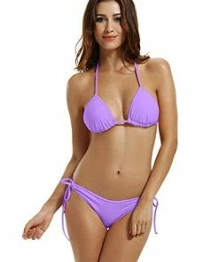 Women Clothing Zeraca Women's Tie Side Bottom Triangle Bikini Swimsuits