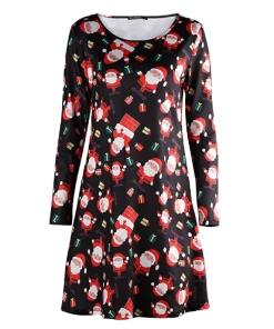 SYourself Store 2018 New Winter Christmas Dress For Women Elk Snowflake Autumn Long Sleeve 5XL Plus Size Lady Casual A-Line Mini Dress Vestidos