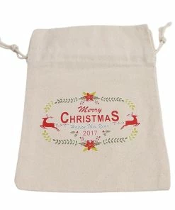 The American Store 1PC 2017 New Year Christmas Candy Bag Santa Claus Drawstring Canvas Sack Tableware Rustic Vintage Stockings Gift Bag GI899499