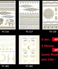 The American Store Halloween Temporary Tekashi69 Tattoos 1PC Flash Metallic Waterproof Tattoo Gold Silver Women Fashion Henna YS-51 Peacock Feather Design Face Freckle Temporary Tattoo