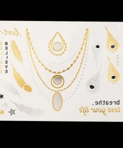 The American Store Halloween Temporary Tekashi69 Tattoos 1PC Flash Metallic Waterproof Tattoo Gold Silver Women Fashion Henna YS-51 Peacock Feather Design Face Freckle Temporary Tattoo