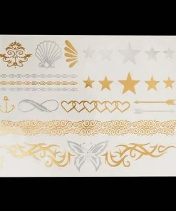 The American Store Halloween Temporary Tekashi69 Tattoos 1PC Flash Metallic Waterproof Tattoo Gold Silver Women Fashion Henna YS-51 Peacock Feather Design Face Freckle Temporary Tattoo