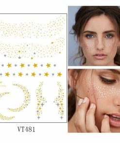 The American Store Halloween Temporary Tekashi69 Tattoos 1PC Flash Metallic Waterproof Tattoo Gold Silver Women Fashion Henna YS-51 Peacock Feather Design Face Freckle Temporary Tattoo