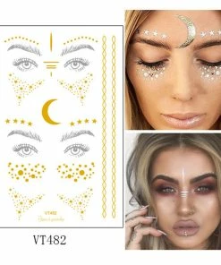 The American Store Halloween Temporary Tekashi69 Tattoos 1PC Flash Metallic Waterproof Tattoo Gold Silver Women Fashion Henna YS-51 Peacock Feather Design Face Freckle Temporary Tattoo