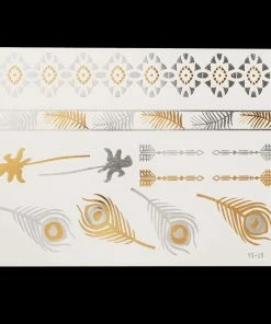 The American Store Halloween Temporary Tekashi69 Tattoos 1PC Flash Metallic Waterproof Tattoo Gold Silver Women Fashion Henna YS-51 Peacock Feather Design Face Freckle Temporary Tattoo