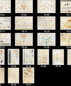 The American Store Halloween Temporary Tekashi69 Tattoos 1PC Flash Metallic Waterproof Tattoo Gold Silver Women Fashion Henna YS-51 Peacock Feather Design Face Freckle Temporary Tattoo