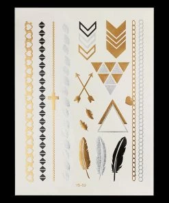 The American Store Halloween Temporary Tekashi69 Tattoos 1PC Flash Metallic Waterproof Tattoo Gold Silver Women Fashion Henna YS-51 Peacock Feather Design Face Freckle Temporary Tattoo