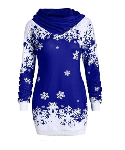 TONSEE Store Christmas Women Clothing 2018 Christmas Sweatshirt Women New Fashions Santa Claus Snowflake Skew Neck Autumn Causal Long Pullover Sweatshirts Clothes