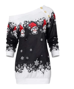 Apparels Store KANCOOLD Hoodies For Women Streetwear Sweatshirt Clothes Fashion Merry Christmas Santa Claus Print Skew Collar Blouse S10 SE21 Christmas Women Clothing