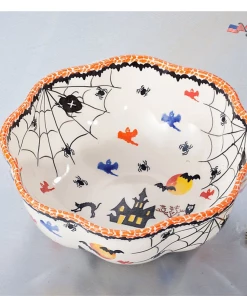 UnoAllaVolta Halloween Gift Collection Polish Pottery Halloween Bats And Spiders Bowl | Handmade In Poland