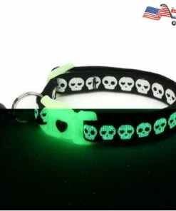 Pugs2Persians Glowing Skulls Cat Collar On Black | Small And Large Cat / Kitten Collar | Glow In The Dark