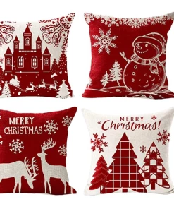 TIANZAN Life Store GZTZMY 1Pcs 45*45 Cm Happy New Year Christmas Decorations For Home Cartoon Elk Linen Decorative Pillows Cover Navidad Natal Christmas Home Decor