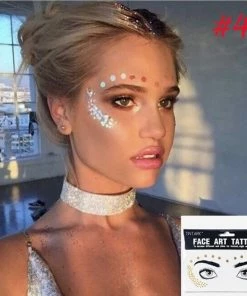 The American Store 1 Pack Face Temporary Tattoo Sticker Bling Bling Jewelry Face Eyes Stars Moon Freckle Beauty Makeup Sticker Halloween Temporary Tekashi69 Tattoos