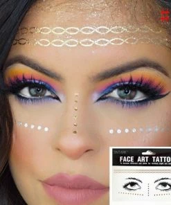The American Store 1 Pack Face Temporary Tattoo Sticker Bling Bling Jewelry Face Eyes Stars Moon Freckle Beauty Makeup Sticker Halloween Temporary Tekashi69 Tattoos