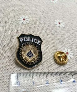 Masonic Gifts Store 1pc Masonic Lapel Pin Brooch Freemasonry Crafted In The Shape Of A Police Badge With Cutout Square And Compass Inside The Badge