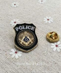 Masonic Gifts Store 1pc Masonic Lapel Pin Brooch Freemasonry Crafted In The Shape Of A Police Badge With Cutout Square And Compass Inside The Badge