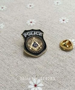 Masonic Gifts Store 1pc Masonic Lapel Pin Brooch Freemasonry Crafted In The Shape Of A Police Badge With Cutout Square And Compass Inside The Badge