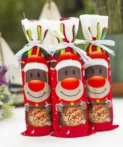 The American Store 1pcs AU Table Decor Dinner Party Red Wine Christmas Santa Tree Bottle Cover Bag Sets Bottle Decor For New Year Xmas Dinner Party