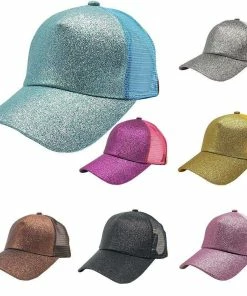 Onlineamericanstore 2018 Glitter CC Paardenstaart Baseball Cap Rommelige Knot Zomer Mesh Caps Voor Vrouwen Pailletten Shine Snapback Hoeden Hiphop Trucker Dad Hoed Accessories