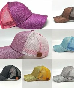 Onlineamericanstore 2018 Glitter CC Paardenstaart Baseball Cap Rommelige Knot Zomer Mesh Caps Voor Vrouwen Pailletten Shine Snapback Hoeden Hiphop Trucker Dad Hoed Accessories