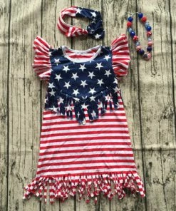 The American Store Kids Clothing 2018 Hot Sleeveless Kids July 4th Dresses Baby Girl Summer American Flag Tassels Dress Children Boutique Outfits With Accessory