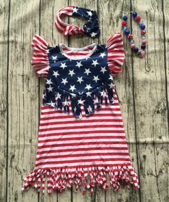 The American Store Kids Clothing 2018 Hot Sleeveless Kids July 4th Dresses Baby Girl Summer American Flag Tassels Dress Children Boutique Outfits With Accessory