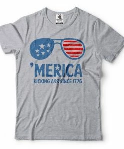 Onlineamericanstore 2019 4th Of July T-shirt 'Merica Kicking Ass Since 1776 Patriotic Shirt USA T-shirt Mens Clothing