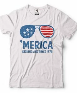 Onlineamericanstore 2019 4th Of July T-shirt 'Merica Kicking Ass Since 1776 Patriotic Shirt USA T-shirt Mens Clothing