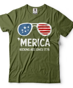 Onlineamericanstore 2019 4th Of July T-shirt 'Merica Kicking Ass Since 1776 Patriotic Shirt USA T-shirt Mens Clothing