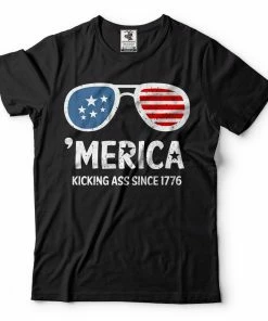 Onlineamericanstore 2019 4th Of July T-shirt 'Merica Kicking Ass Since 1776 Patriotic Shirt USA T-shirt Mens Clothing