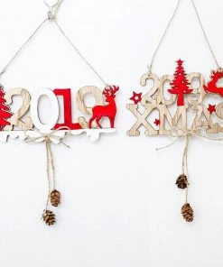 The American Store 2019 Christmas New Year Door Decoration Hanging Pendant Christmas Ornaments Wooden Hanging Elk Christmas Tree Pendant New Year Collection
