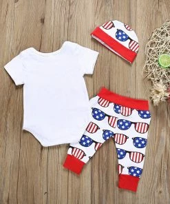 Onlineamericanstore Kids Clothing 2019 Fashion Infant Baby 4th Of July Letter Romper Bodysuit+Stars Striped Pants+Hat Outfits Abito In Cotone A Maniche Corte#40