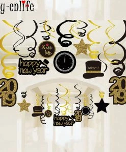 Joy-enlife Fun Party Store New Year Collection 2019 Happy New Year Decoration Funny Photo Booth Props Gold Black Banner Garland Cake Toppers Christmas Navidad Party Supplies