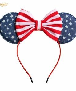 YANJIE BabyHeadwear Store 2019 July 4th Striped Cotton/Denim Bow Hairband For Girls 5