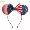 YANJIE BabyHeadwear Store 2019 July 4th Striped Cotton/Denim Bow Hairband For Girls 5" Red/White/Blue Headwear Independence Day Party Hair Accessories Kids Clothing