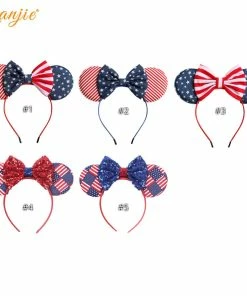YANJIE BabyHeadwear Store 2019 July 4th Striped Cotton/Denim Bow Hairband For Girls 5