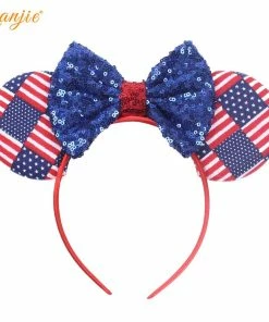 YANJIE BabyHeadwear Store 2019 July 4th Striped Cotton/Denim Bow Hairband For Girls 5" Red/White/Blue Headwear Independence Day Party Hair Accessories Kids Clothing
