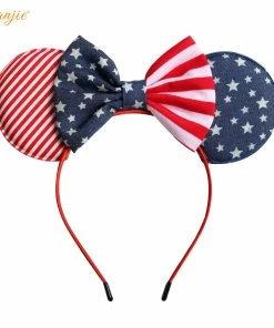 YANJIE BabyHeadwear Store 2019 July 4th Striped Cotton/Denim Bow Hairband For Girls 5