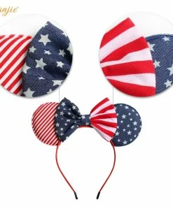 YANJIE BabyHeadwear Store 2019 July 4th Striped Cotton/Denim Bow Hairband For Girls 5