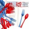 ChefCity 240 Pack USA Patriotic Decorative Cutlery Set In Red, White And Blue. Includes 80 Spoons, 80 Forks, 80 Knives. Quality Materials, Food Safe For Parties, Picnics, 4th Of July Patriotic Theme Party Supplies