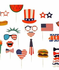 The American Store Patriotic Theme Party Supplies 25PCS Photo Booth Props For Independence Day Beards Lips Flag 4th Of July Photo Props Party Favors