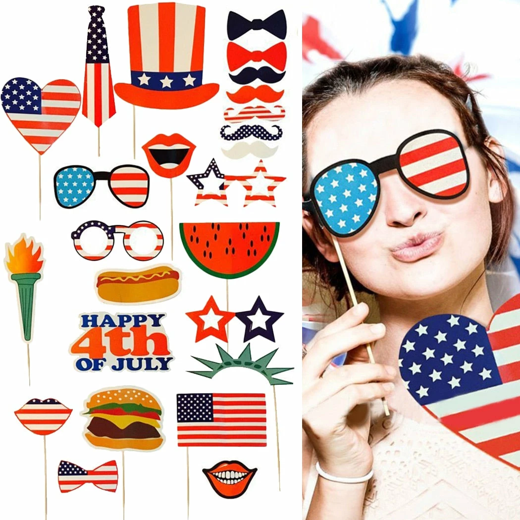 The American Store Patriotic Theme Party Supplies 25PCS Photo Booth Props For Independence Day Beards Lips Flag 4th Of July Photo Props Party Favors 7 The American Store Patriotic Theme Party Supplies 25PCS Photo Booth Props For Independence Day Beards Lips Flag 4th Of July Photo Props Party Favors