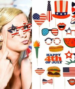 The American Store Patriotic Theme Party Supplies 25PCS Photo Booth Props For Independence Day Beards Lips Flag 4th Of July Photo Props Party Favors