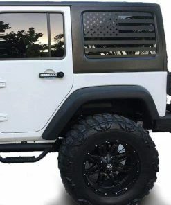 Onlineamericanstore Fits 2018-2021 Jeep Wrangler 4 Door JL JLU Rear Quarter Window American Flag Vinyl Decal Stickers 2019 2020 Patriotic Stickers