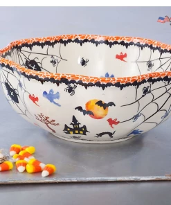 UnoAllaVolta Halloween Gift Collection Polish Pottery Halloween Bats And Spiders Bowl | Handmade In Poland