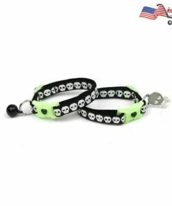 Pugs2Persians Glowing Skulls Cat Collar On Black | Small And Large Cat / Kitten Collar | Glow In The Dark